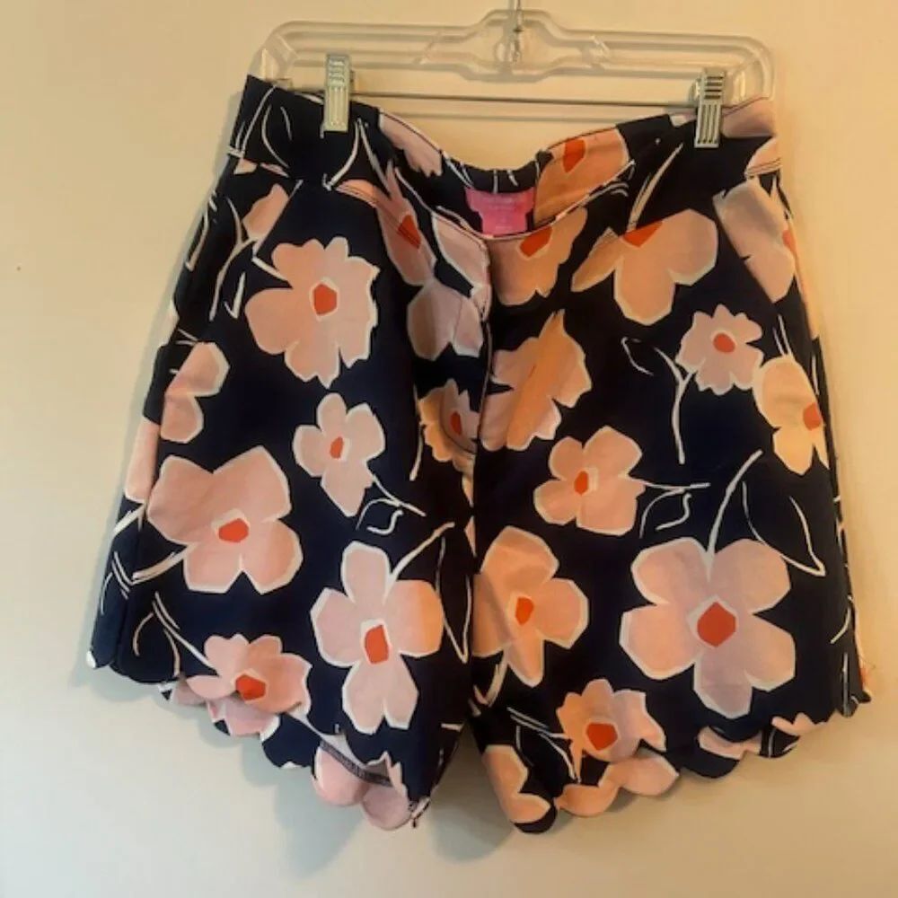 Isaac Mizrahi Navy Blue/Peach Floral scallop hem shorts, size 16